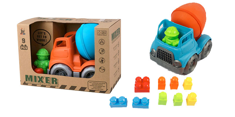 Camión hormigonera de juguete con bloques de construcción ecológico