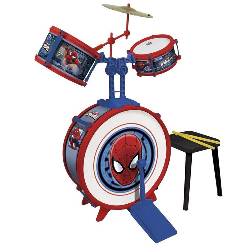 Bateria infantil de 3 elementos e banco Spiderman