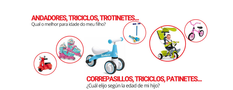 Correpasillos, triciclos y patinetes