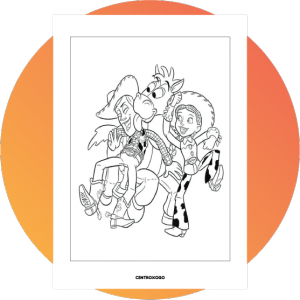 colorear dibujo de Woody, Jessie y Bullseye