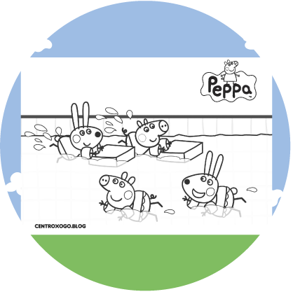 Peppa Pig con sus amigos en la piscina dibujo para colorear