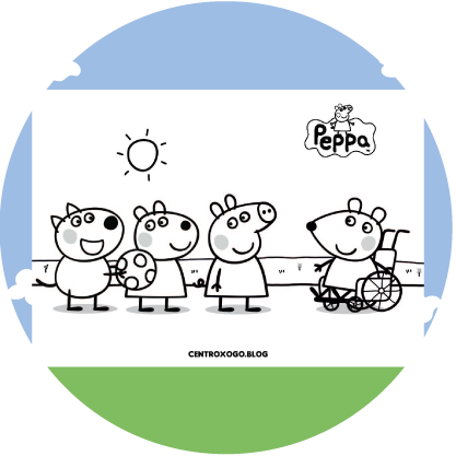 Peppa Pig con sus amigos dibujo para colorear
