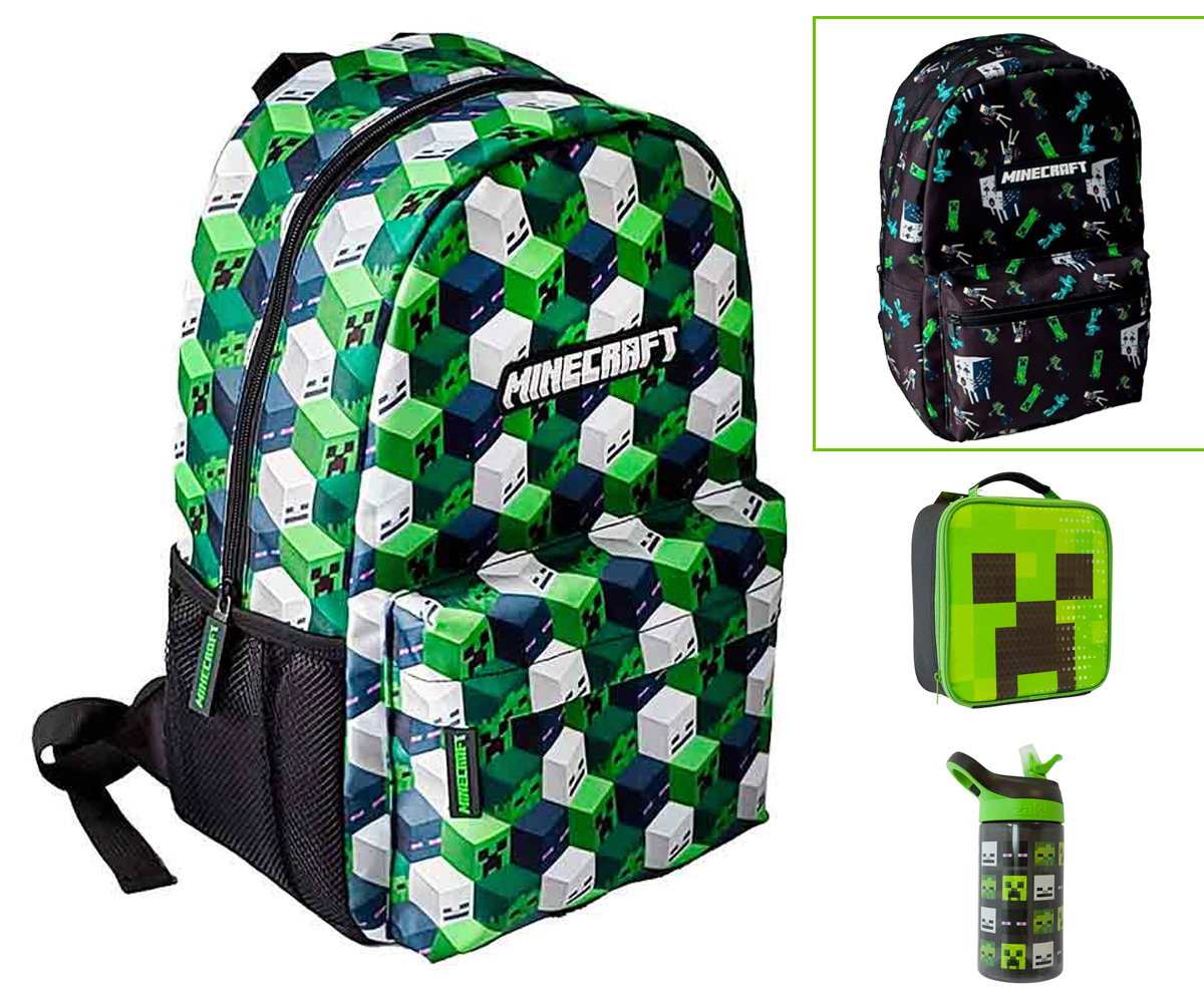 mochila-estuche-botella-y-sanwichera-de-minecraft